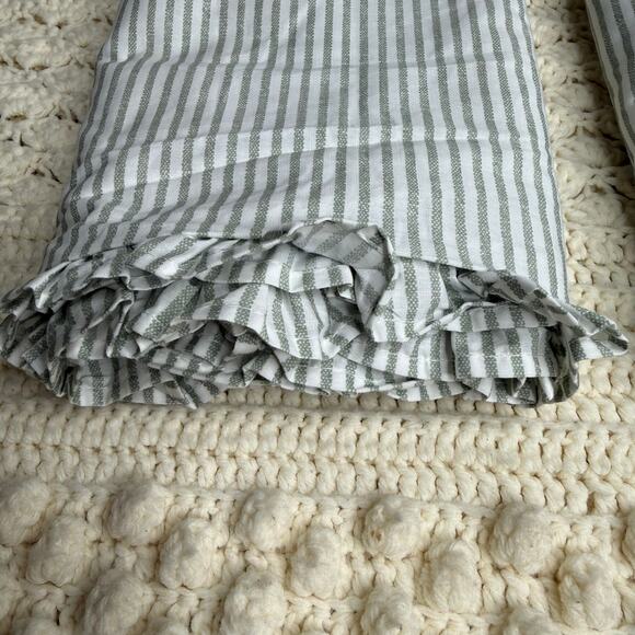 LAURA ASHLEY Cotton European Pillow Case Sham Gray White Ticking Stripe Ruffle - Picture 5 of 12